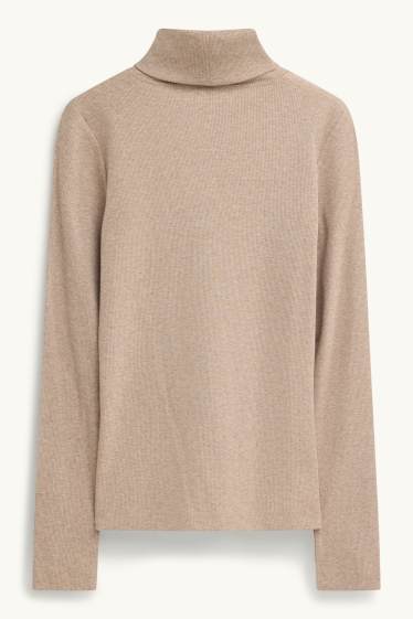 Damen - Rollkragenshirt - gerippt - beige