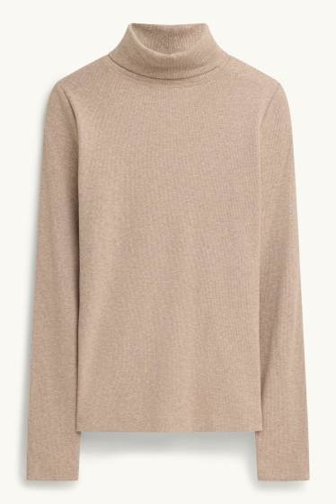 Damen - Rollkragenshirt - gerippt - beige