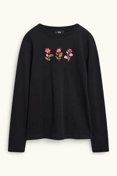 Dámské - Tričko s dlouhým rukávem - regular fit - černá