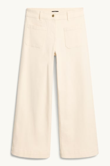 Femei - Pantaloni de stofă - talie medie - wide leg - crem