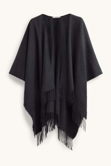 Women - Fringed poncho - black