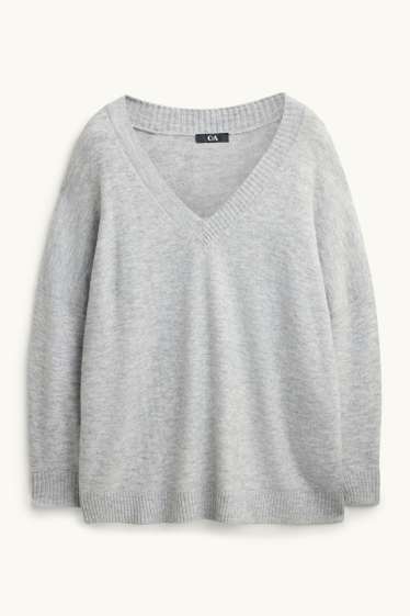 Women - V-neck jumper - gray
