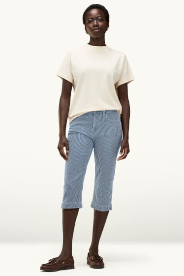 Femmes - Jean capri - mid waist - slim fit - à rayures - bleu / blanc