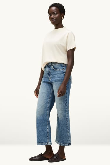 Damen - Crop Wide Leg Jeans - High Waist - jeansblau