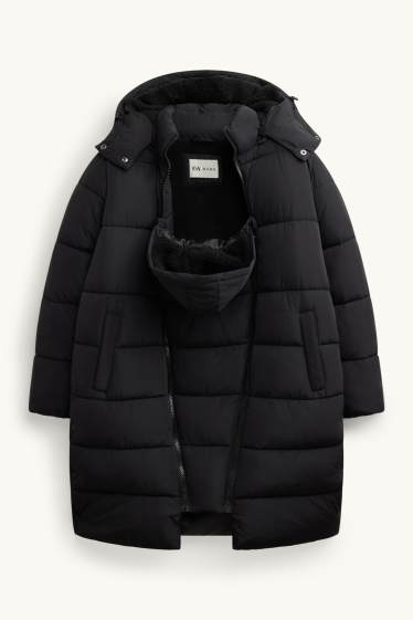 Femmes - Parka de sport de grossesse avec capuche et empiècement porte-bébé - noir