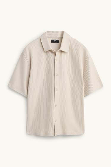 Heren - Overhemd - relaxed fit - Kent - geribd - licht beige