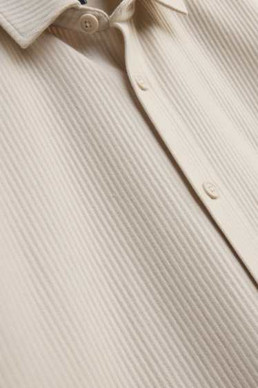 Heren - Overhemd - relaxed fit - Kent - geribd - licht beige