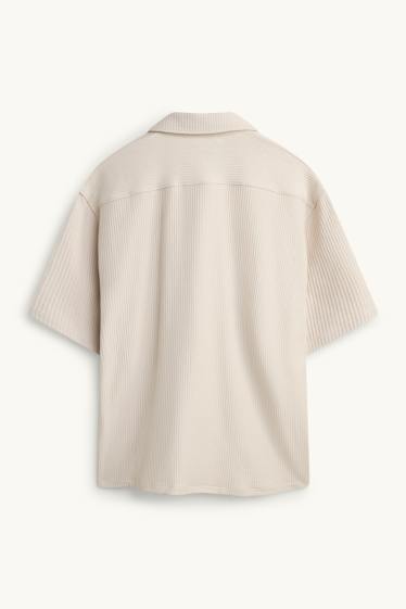Heren - Overhemd - relaxed fit - Kent - geribd - licht beige