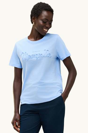 Femei - Tricou - regular fit - aspect lucios - albastru deschis