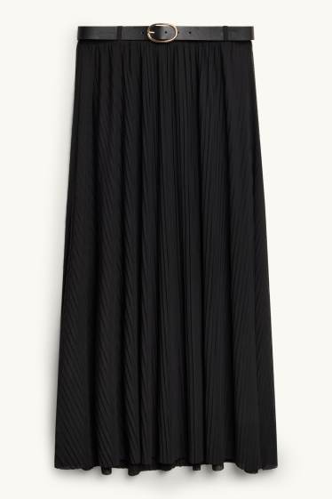 Femmes - Jupe plissée avec ceinture - noir