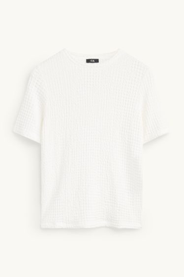 Femmes - T-shirt - regular fit - finition texturée - blanc