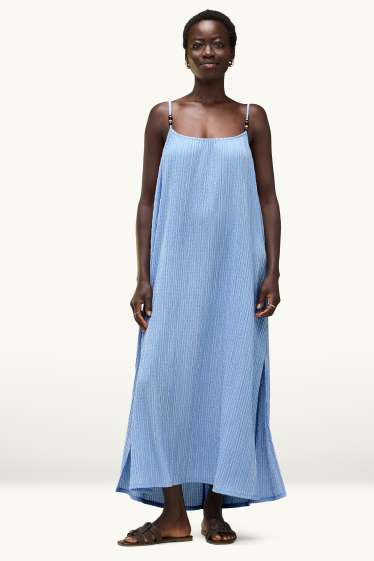Damen - Kleid - gestreift - strukturiert - blau / weiß
