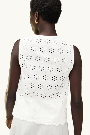 Dames - Blouse - broderie Anglaise - wit