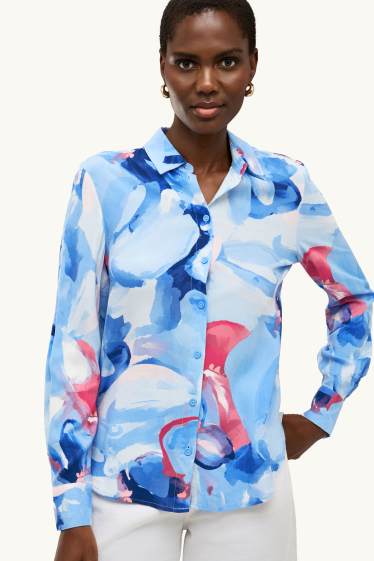 Women - Shirt blouse - patterned - blue