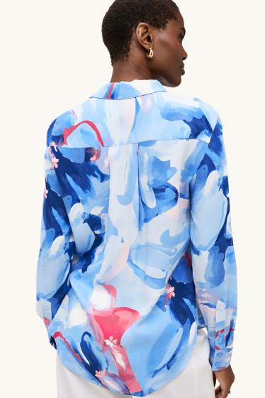 Women - Shirt blouse - patterned - blue