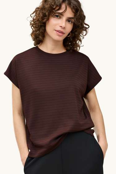 Femei - Tricou - regular fit - cu dungi - maro închis