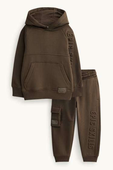 Enfants garçons - Ensemble - sweat à capuche et pantalon de jogging cargo - deux pièces - marron