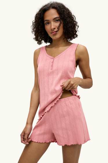 Dona - Pijama curt de teixit d’ordit calat - coral