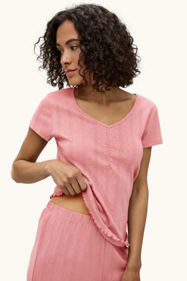 Dames - Pointelle pyjama - koraal