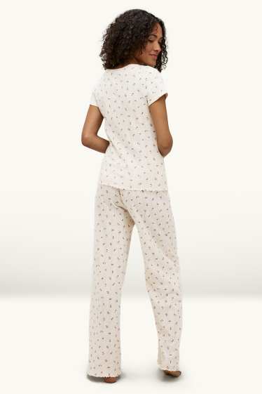 Women - Pointelle pyjamas - floral - creme