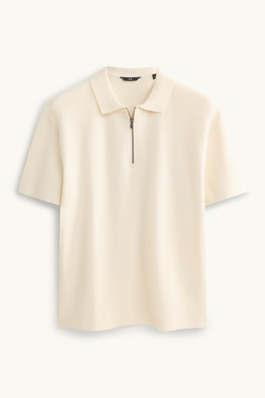 Herren - Strick-Poloshirt - Regular Fit - cremeweiß