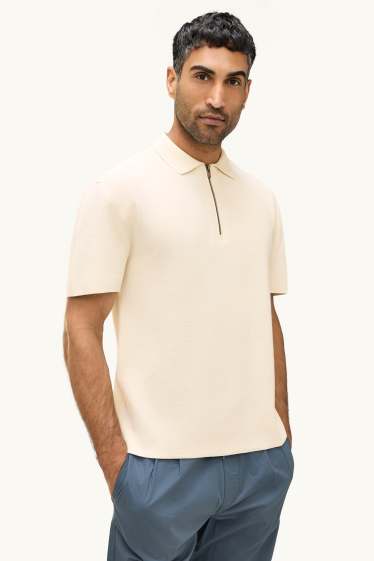 Herren - Strick-Poloshirt - Regular Fit - cremeweiß