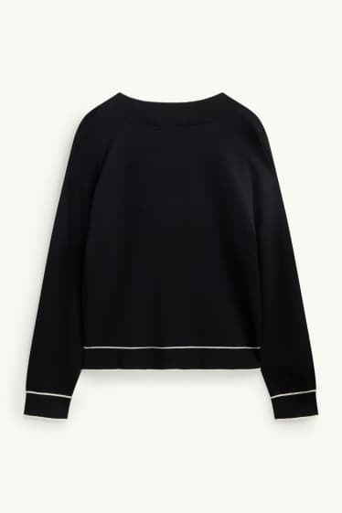 Damen - Pullover mit V-Ausschnitt - schwarz / weiß