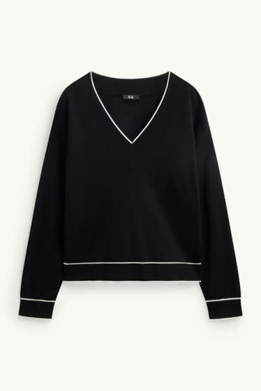 Damen - Pullover mit V-Ausschnitt - schwarz / weiß