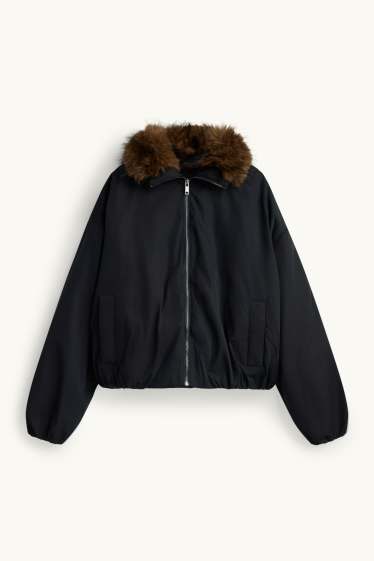 Damen - Jacke mit Kunstfellbesatz - gefüttert - schwarz