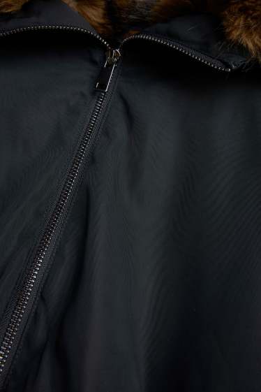 Damen - Jacke mit Kunstfellbesatz - gefüttert - schwarz
