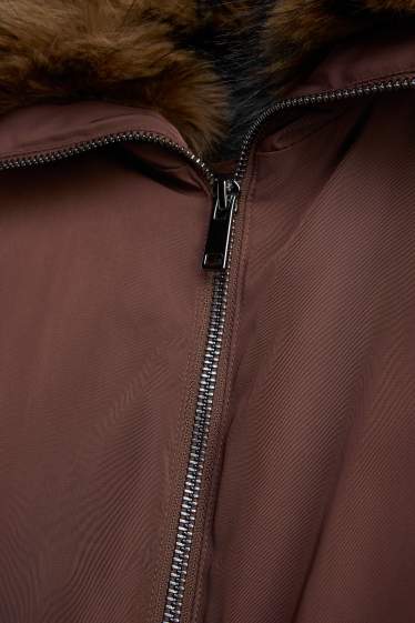 Damen - Jacke mit Kunstfellbesatz - gefüttert - braun