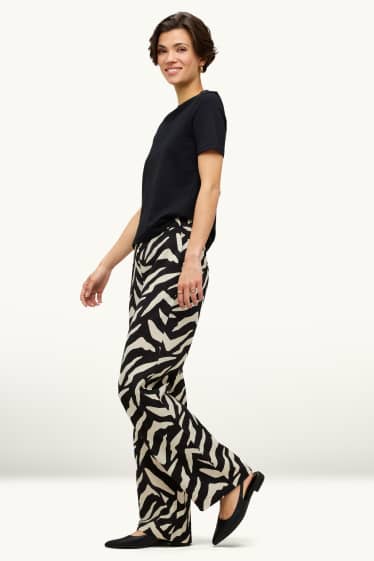Damen - Stoffhose - High Waist - Wide Leg - gemustert - schwarz / weiss