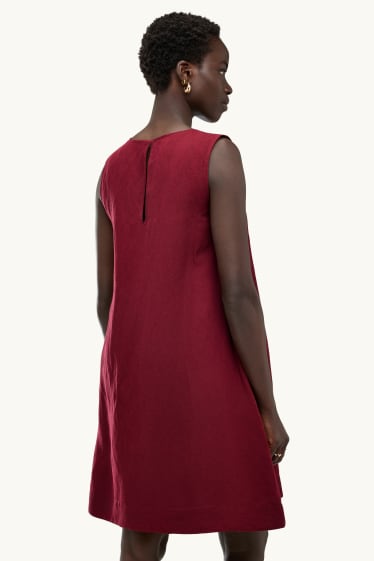 Damen - A-Linien Kleid - Leinen-Mix - dunkelrot