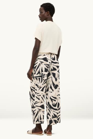 Femmes - Pantalon en toile - high waist - palazzo - à motif - beige
