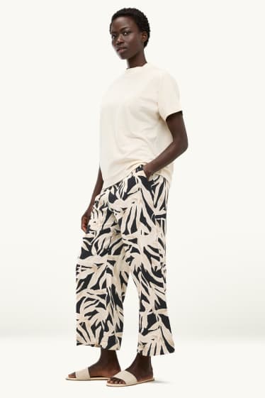 Femmes - Pantalon en toile - high waist - palazzo - à motif - beige