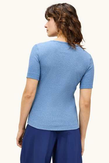 Damen - T-Shirt - Slim Fit - gerippt - blau