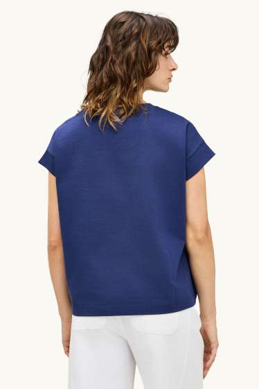 Damen - T-Shirt - Regular Fit - Broderie Anglaise - dunkelblau
