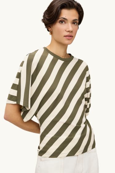 Damen - T-Shirt - Regular Fit - gestreift - grün