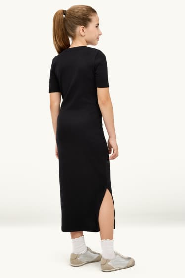 Kinder Mädchen - Stern - Kleid mit Strasssteinen - gerippt - schwarz