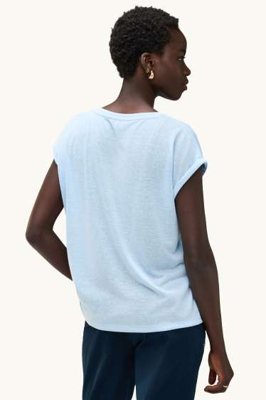 Damen - T-Shirt mit V-Ausschnitt - Relaxed Fit - hellblau
