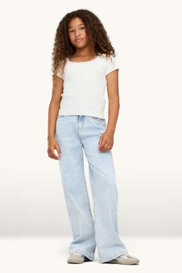 Kinder Mädchen - Wide Leg Jeans mit Strasssteinen - helljeansblau