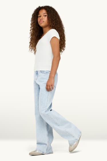 Kinder Mädchen - Wide Leg Jeans mit Strasssteinen - helljeansblau