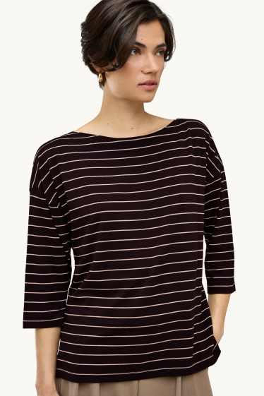 Femei - Tricou cu mânecă lungă - regular fit - cu dungi - negru