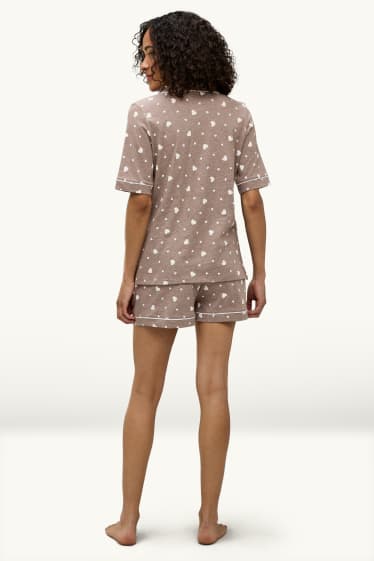 Women - Short pyjamas - patterned - brown