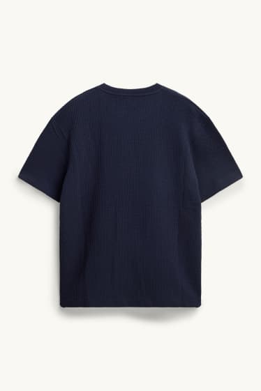 Heren - T-shirt - regular fit - met structuur - donkerblauw