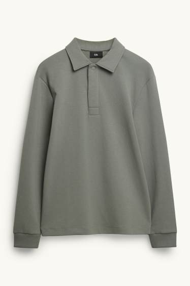 Hommes - Polo à manches longues - vert chiné