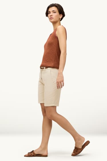 Donna - Bermuda con cintura - vita media - beige