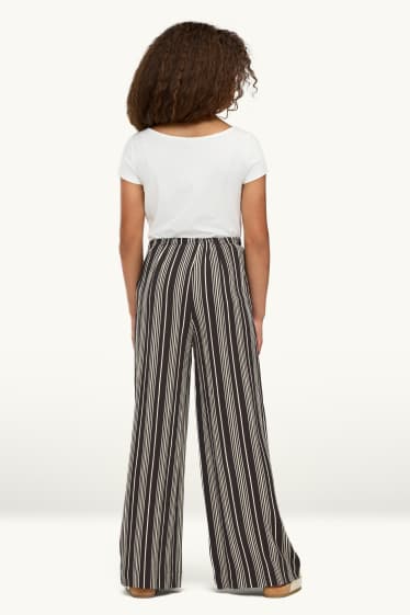 Enfants filles - Pantalon en toile - à rayures - blanc / noir