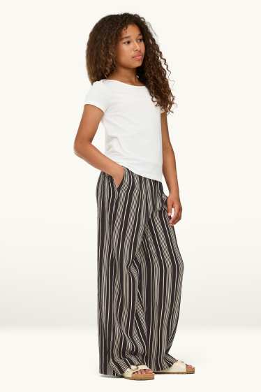 Enfants filles - Pantalon en toile - à rayures - blanc / noir