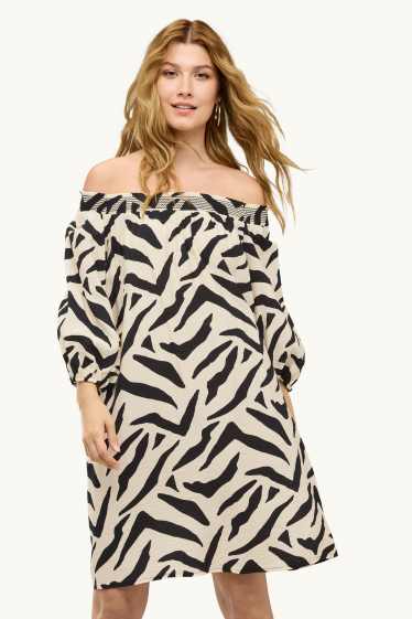Damen - Kleid - gemustert - schwarz / beige